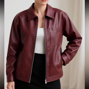 Women's Burgundy Leather Jacket